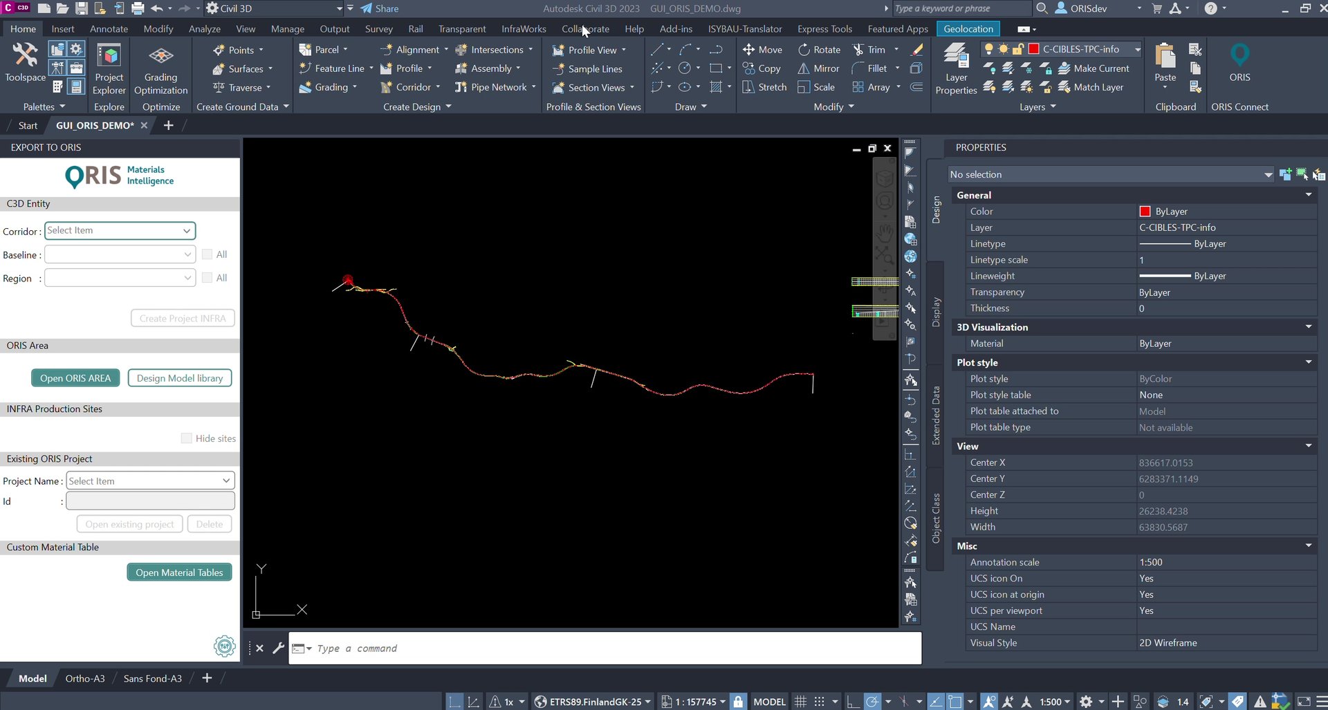 ORIS Plugin in Civil 3D